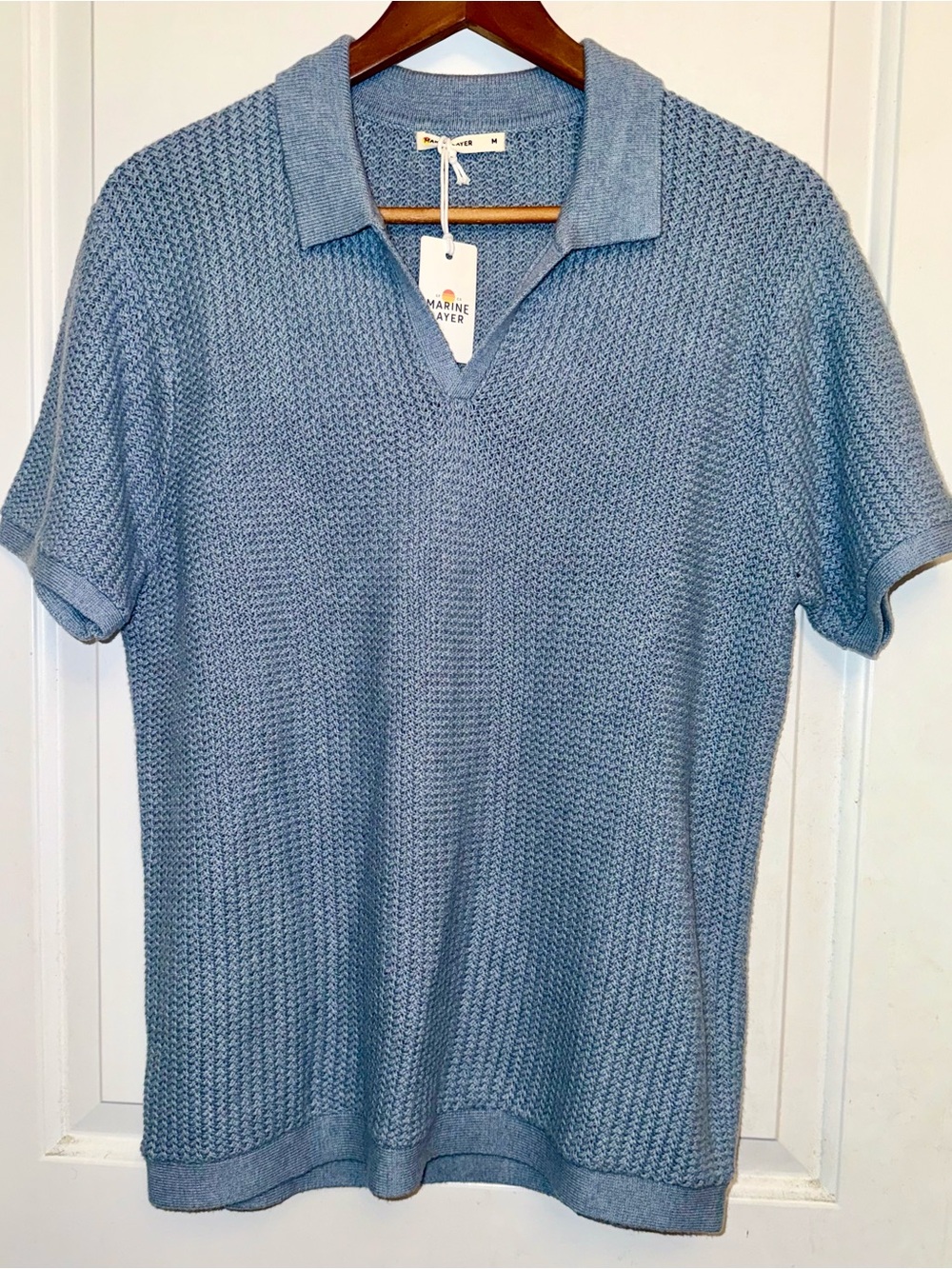 Marine Layer NWT "Conrad" 100% Cotton Sweater Polo in "Washed Indigo"